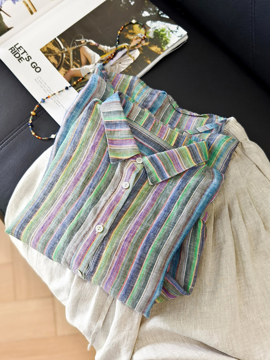 Brynna™ - Vintage Striped Linen Shirt