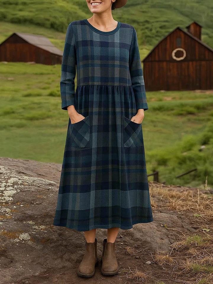 Ariela™ - Plaid Cotton A-Line Dress