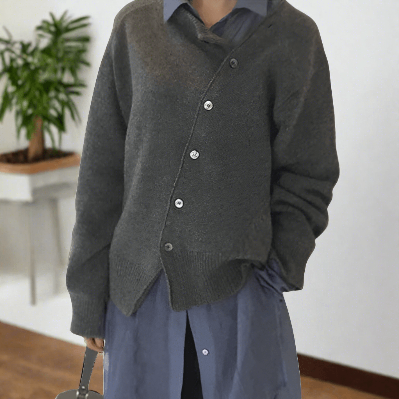 Cathy™ Asymmetric Button-up Knit Sweater