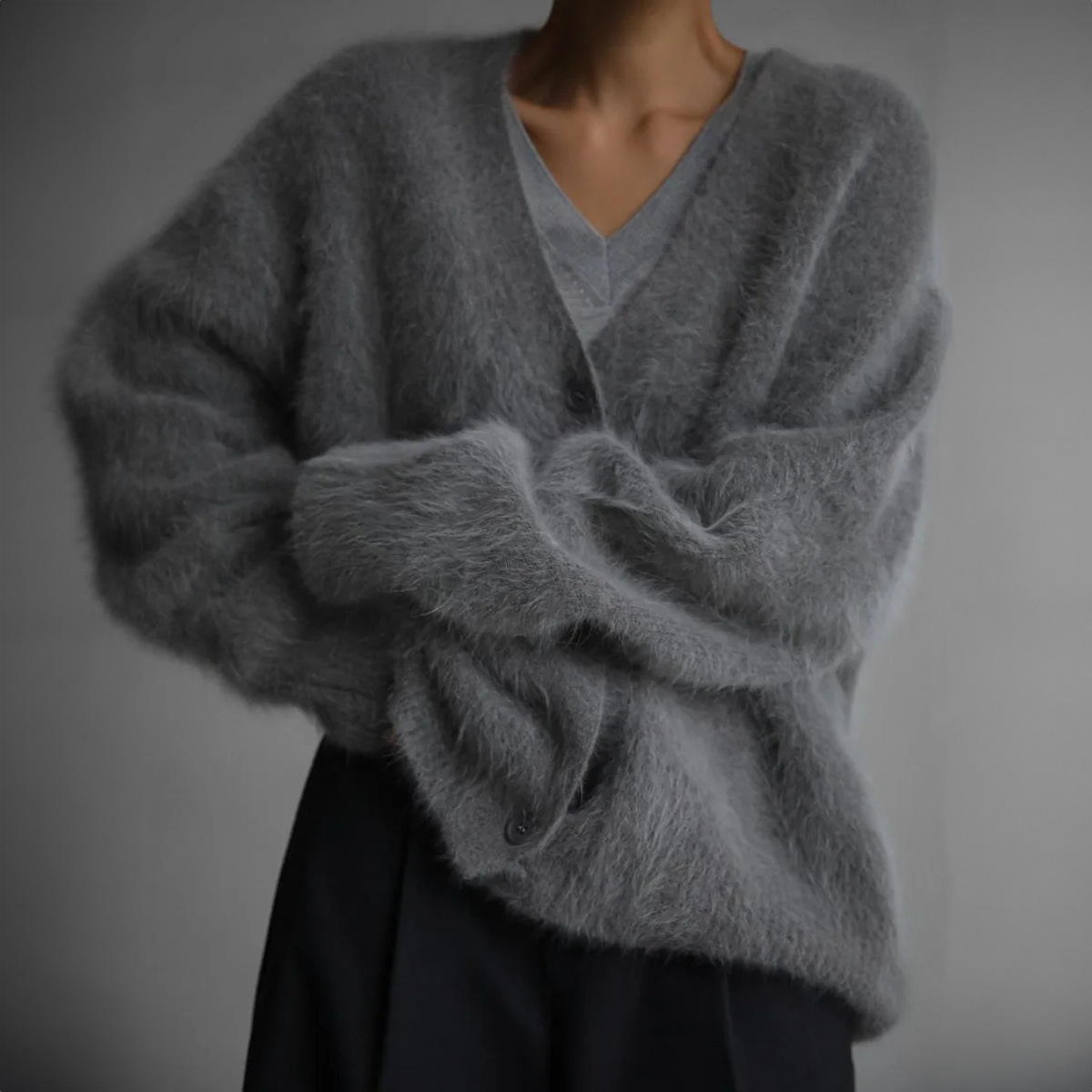 Serena™ - Buttoned Furry Cardigan