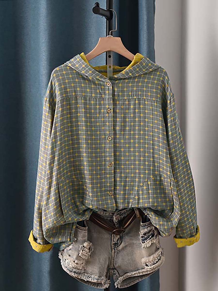 Briana™ - Vintage Plaid Hooded Shirt