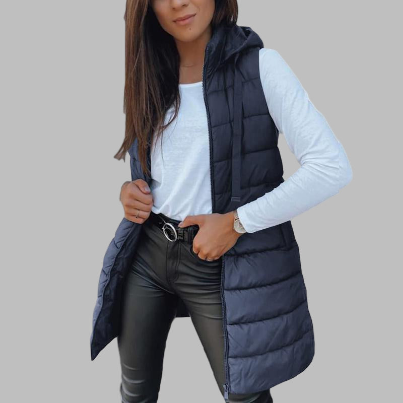 Sheila™ – Sleeveless Hooded Long Puffer Vest