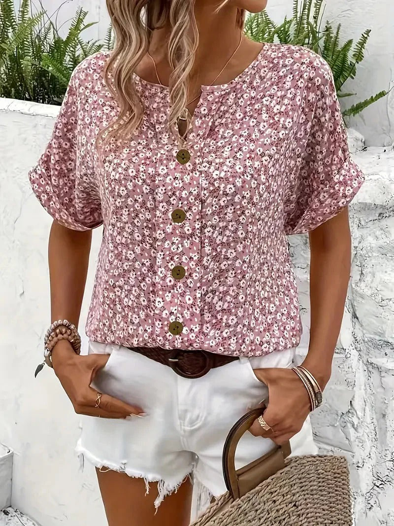 Zelma™ – Floral Blouse with V-Neck