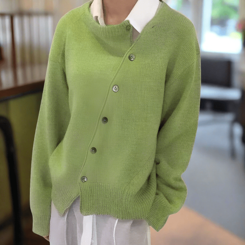 Cathy™ Asymmetric Button-up Knit Sweater