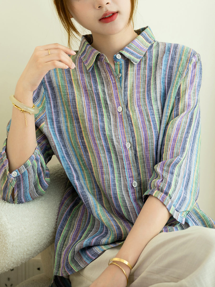 Brynna™ - Vintage Striped Linen Shirt