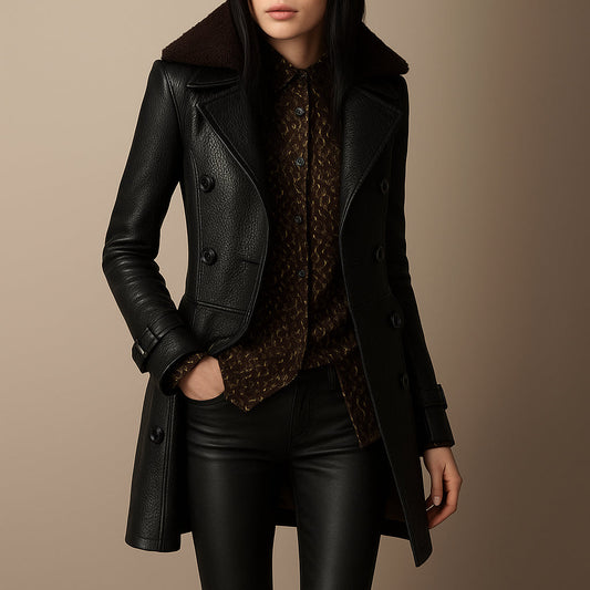 Maya™ - Elegant Leather Coat