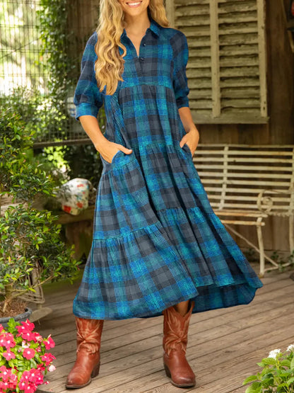 Posie™ - Comfortable Plaid Midi Dress