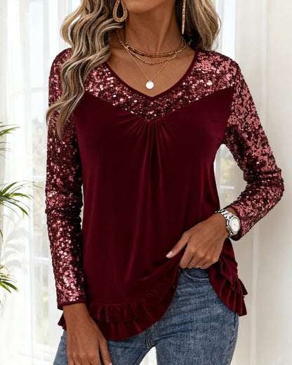 Dina™ - Sequin V-Neck Top