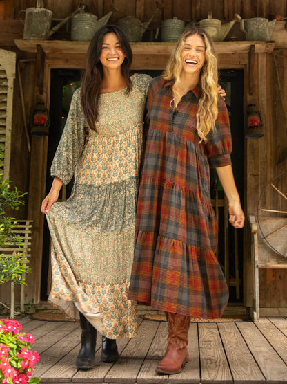 Posie™ - Comfortable Plaid Midi Dress