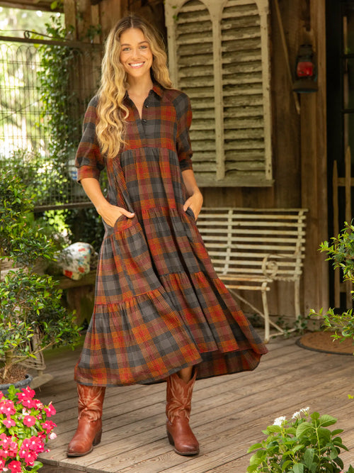 Posie™ - Comfortable Plaid Midi Dress