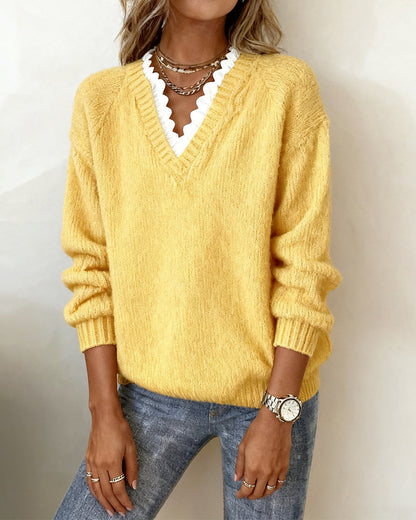 Rizza™ - Elegant V-Neck Ruffle Sweater