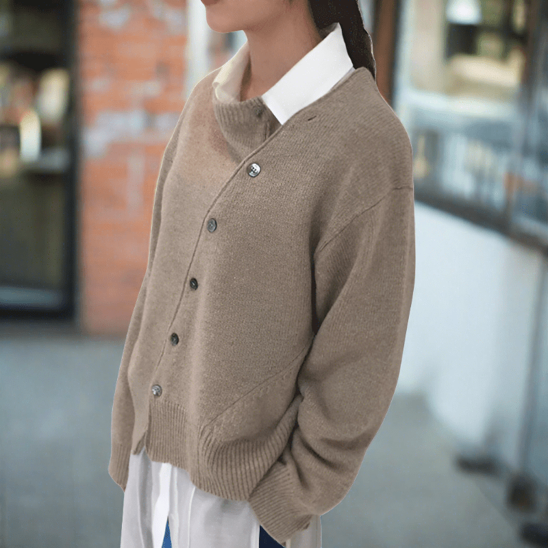 Cathy™ Asymmetric Button-up Knit Sweater