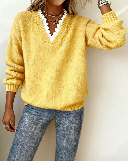Rizza™ - Elegant V-Neck Ruffle Sweater