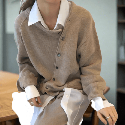 Cathy™ Asymmetric Button-up Knit Sweater
