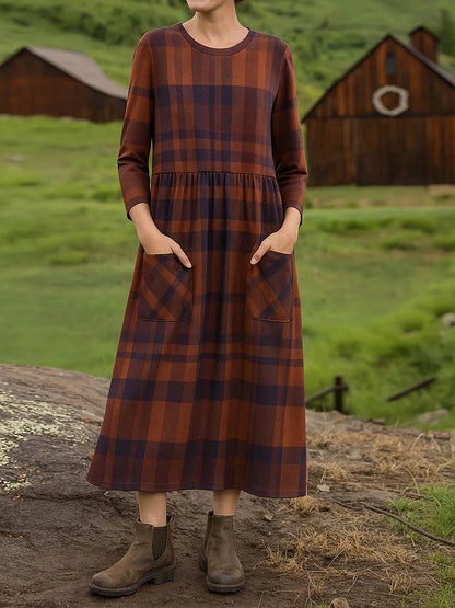 Ariela™ - Plaid Cotton A-Line Dress