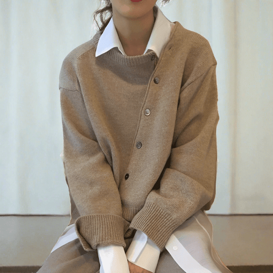 Cathy™ Asymmetric Button-up Knit Sweater