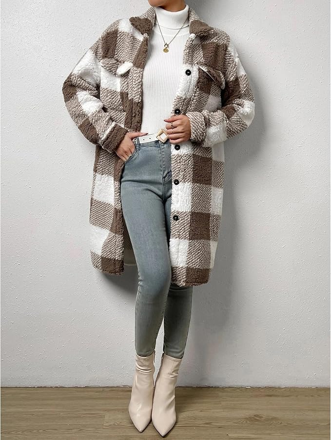 Liora™ - Checked long loose coat