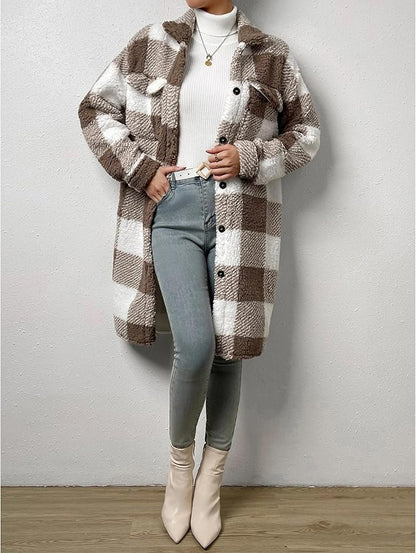 Liora™ - Checked long loose coat