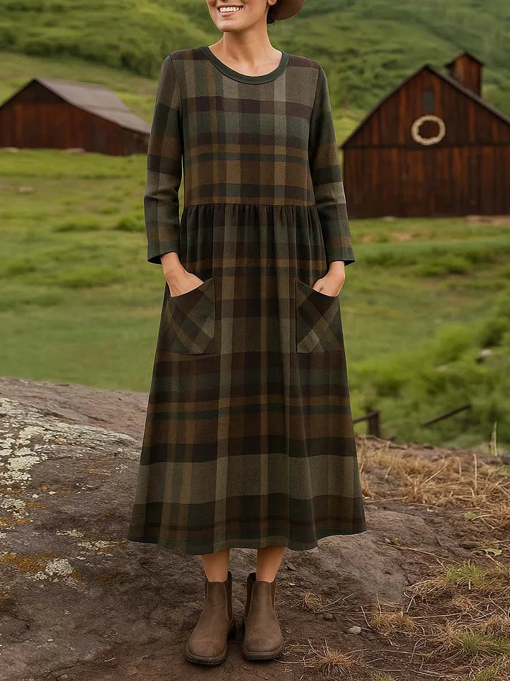 Ariela™ - Plaid Cotton A-Line Dress