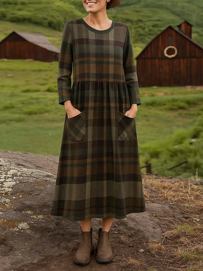 Ariela™ - Plaid Cotton A-Line Dress