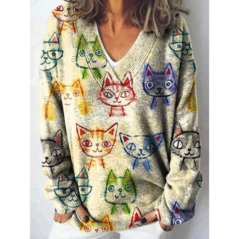 Felise™ - Printed V-neck Warm Sweater