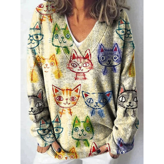 Felise™ - Printed V-neck Warm Sweater