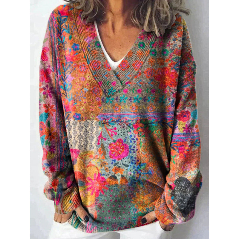 Felise™ - Printed V-neck Warm Sweater
