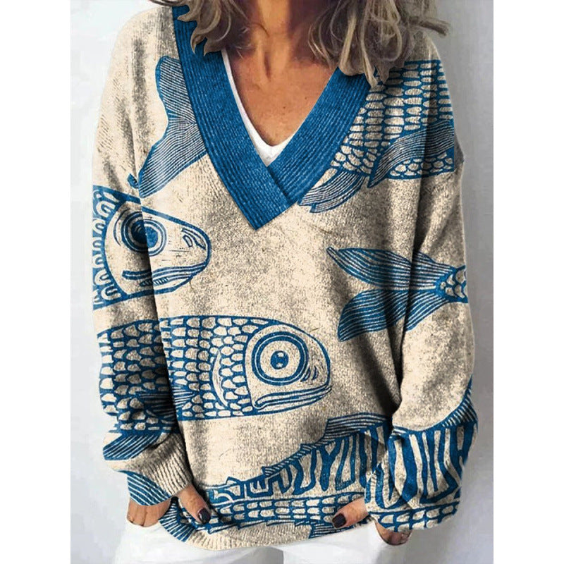 Felise™ - Printed V-neck Warm Sweater