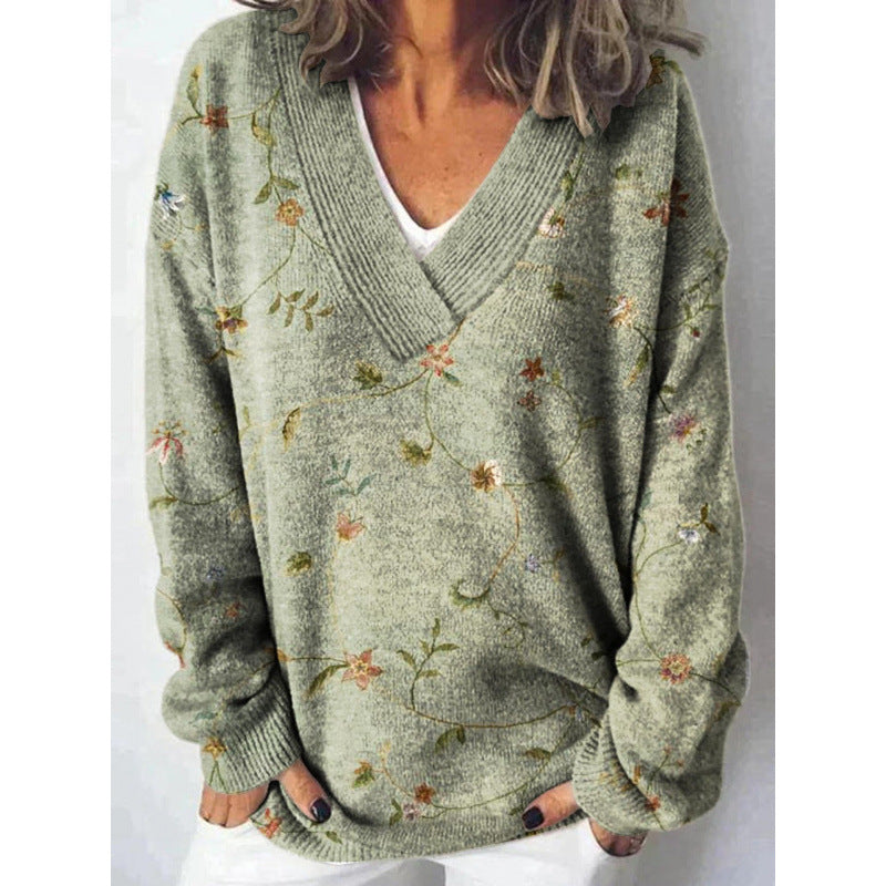 Felise™ - Printed V-neck Warm Sweater