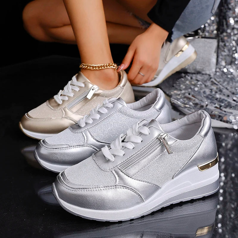 Nicole™ - Metallic Zip Sneakers
