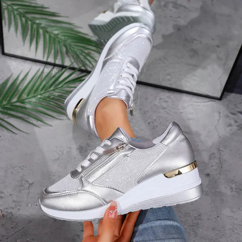 Nicole™ - Metallic Zip Sneakers