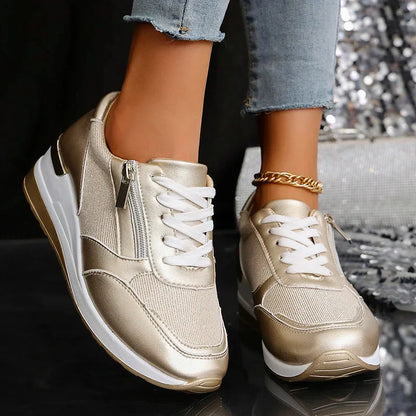 Nicole™ - Metallic Zip Sneakers