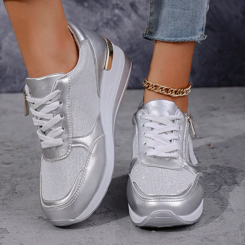 Nicole™ - Metallic Zip Sneakers