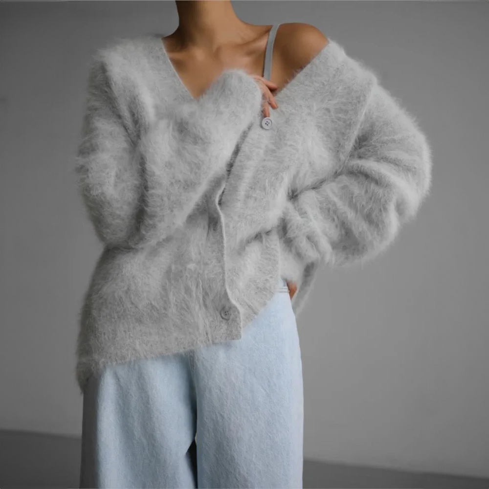 Serena™ - Buttoned Furry Cardigan