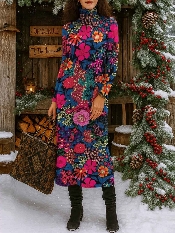 Molly™ - Floral Turtleneck Knit Dress