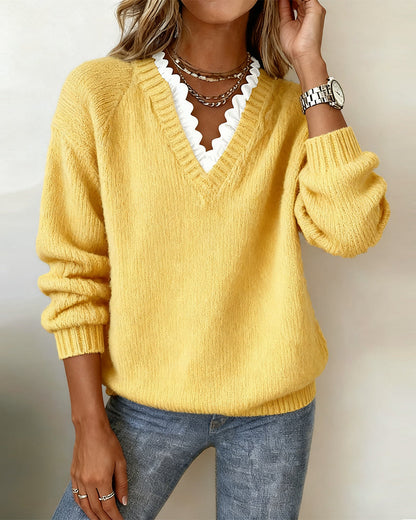 Rizza™ - Elegant V-Neck Ruffle Sweater