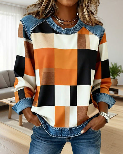 Zayna™ - Plaid Abstrack Print Top