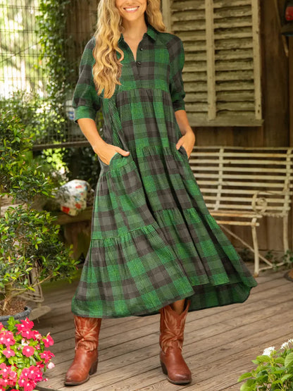 Posie™ - Comfortable Plaid Midi Dress