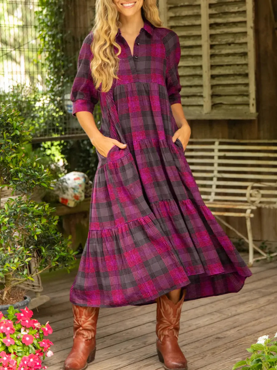 Posie™ - Comfortable Plaid Midi Dress