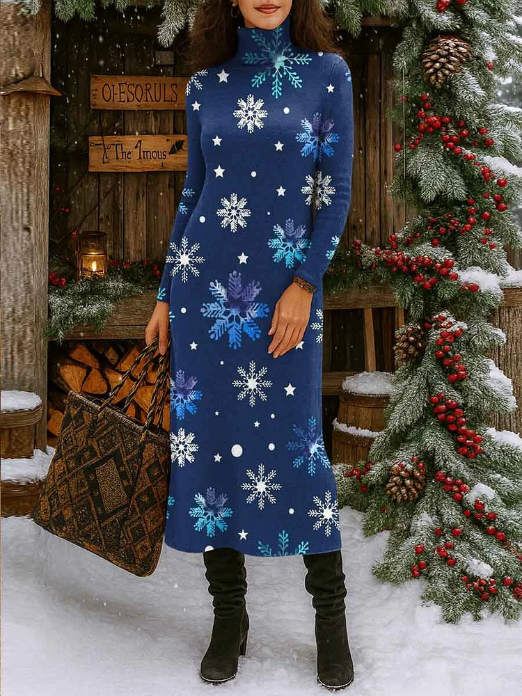 Minka™ - Blue Turtleneck Knit Dress