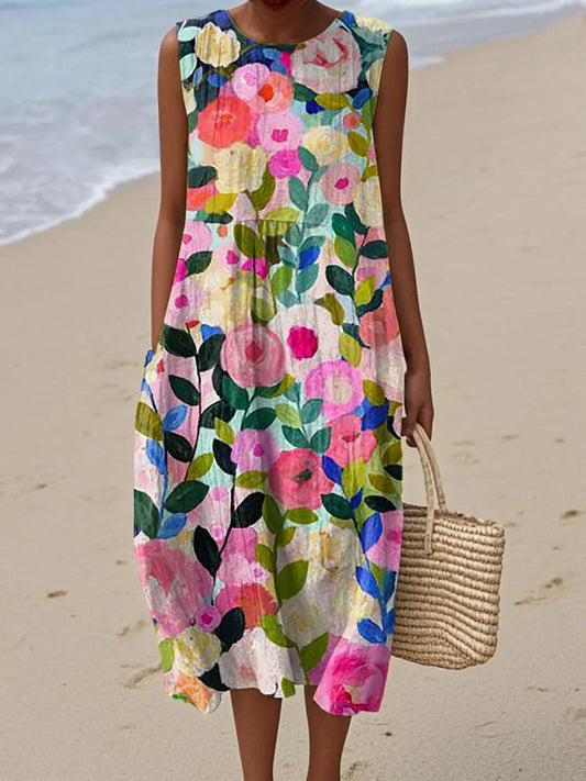 Floraine™ - Sleeveless floral dress for women