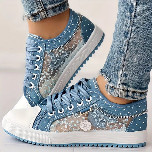 Lara™ - Sneakers with Floral Pattern and Mesh