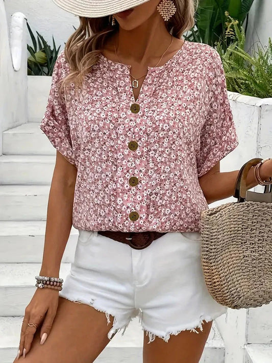Zelma™ – Floral Blouse with V-Neck