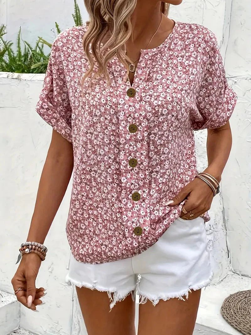 Zelma™ – Floral Blouse with V-Neck
