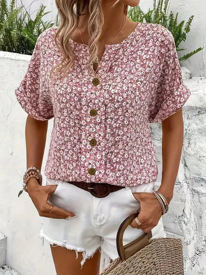Zelma™ – Floral Blouse with V-Neck
