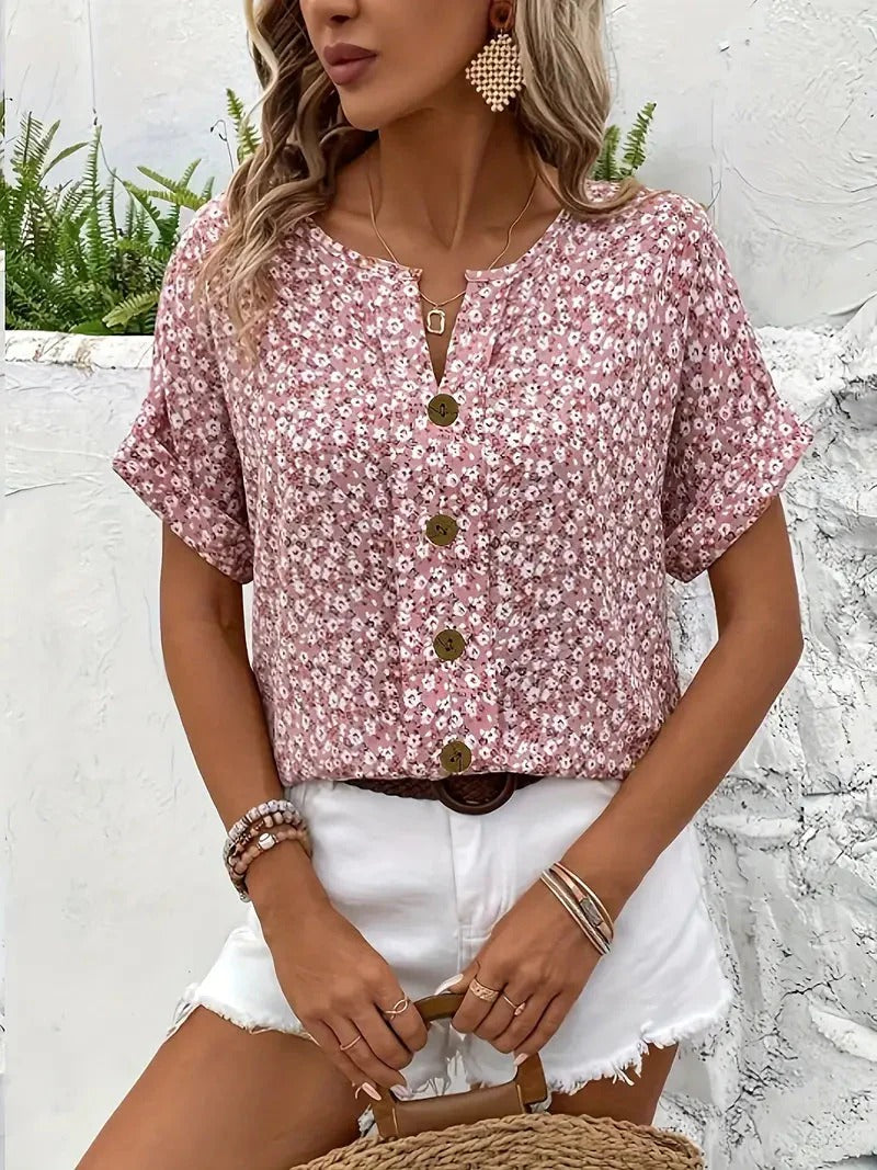 Zelma™ – Floral Blouse with V-Neck