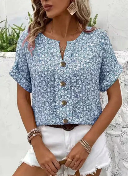 Zelma™ – Floral Blouse with V-Neck