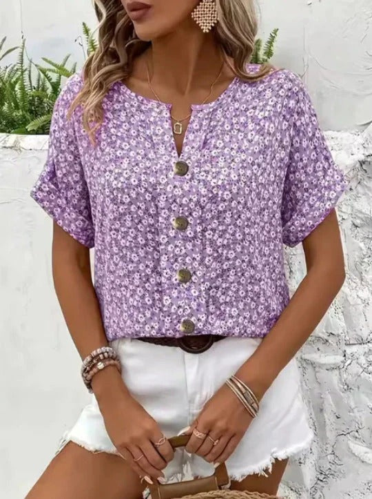 Zelma™ – Floral Blouse with V-Neck