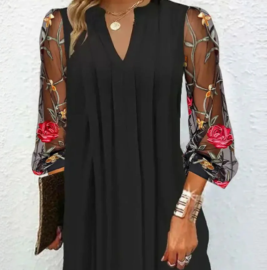 Antonia™ – V-neck mini dress with sheer sleeves